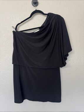 Jessica Simpson Black One-Shoulder Draped Cocktail Dress